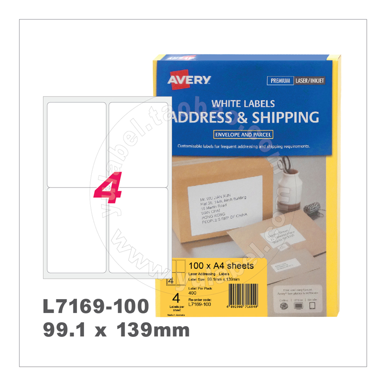 L7169-100 Avery 艾利 A4 邮寄标签（400枚）